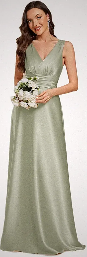 Ever-Pretty Brautjungfernkleid für Damen, Satin, Taschen, V-Ausschnitt