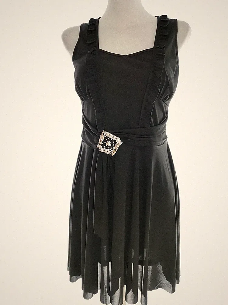 EVER PRETTY Damen A-Linien-Kleid Gr. 36 Schwarz Ärmellos Kristalle Knielang