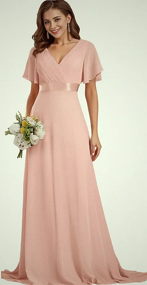 Ever-Pretty Damen Abendkleid Frau A-Linie Chiffon Brautjungfernkleid Hochzeit