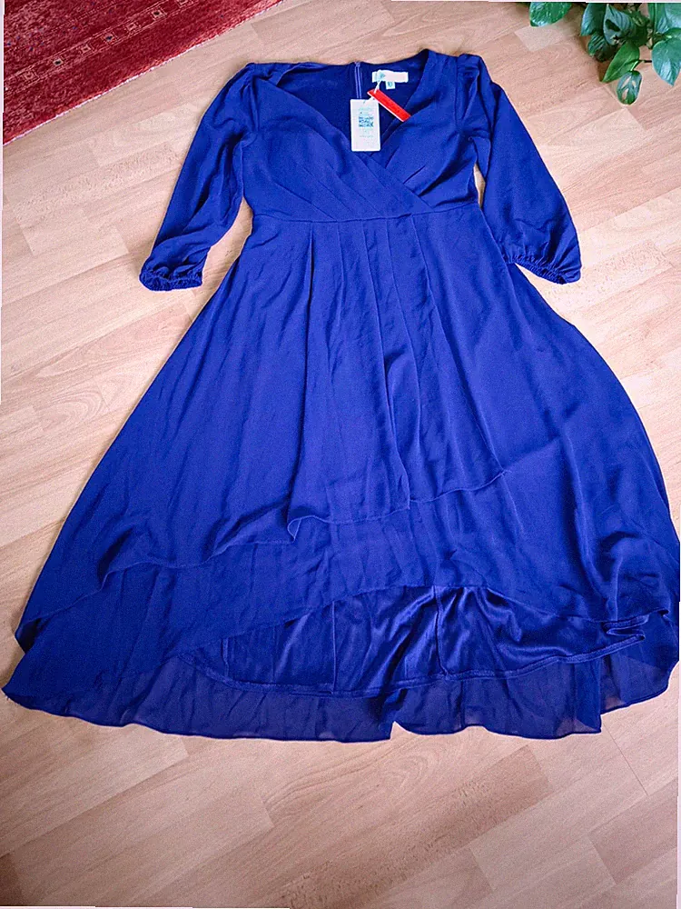 Ever-Pretty Damen Midi A-Linien Chiffonkleid V-Ausschnitt 3/4 Ärmel Lila 42
