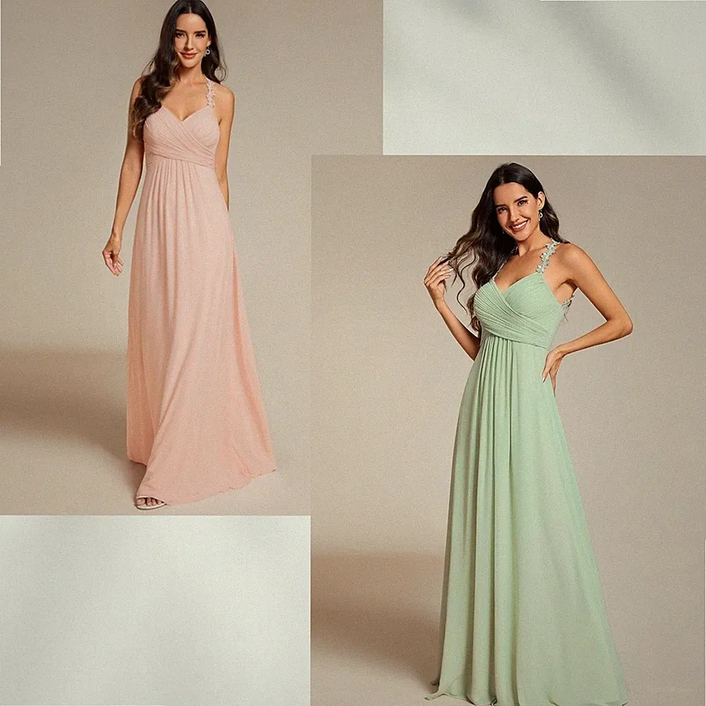 Ever-Pretty Frauen Elegante Abendkleider ärmellose Chiffon V-Ausschnitt Lange