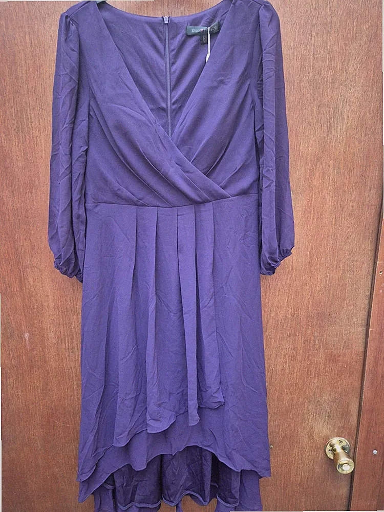 Ever-Pretty lila Chiffon 3/4 Ärmel High-Low Hochzeitsgast Kleid Gr. 14