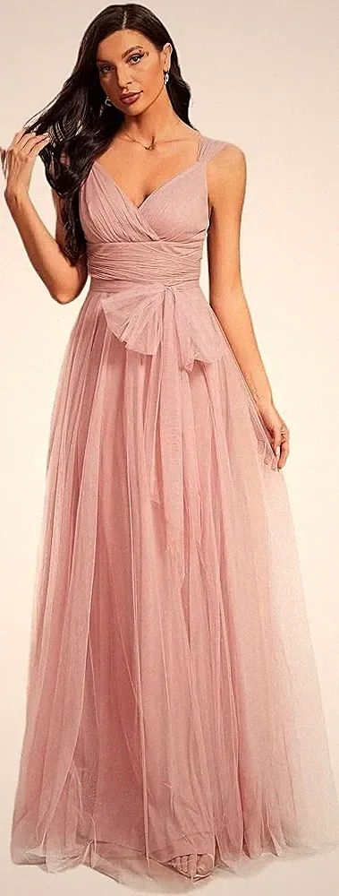 Ever Pretty Maxikleid rosa V-Ausschnitt Empire-Taille Tüll UK 18 A-Linie neu mit Etikett