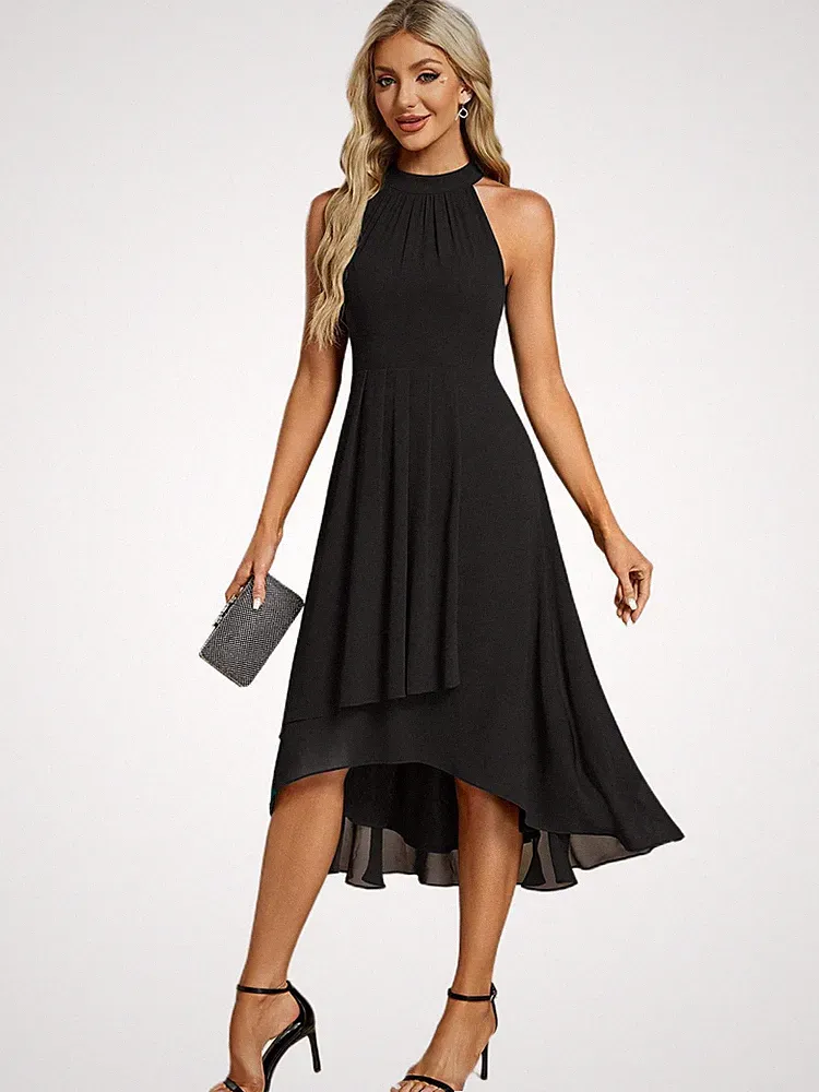 Ever-Pretty Midi Neckholder Chiffon Hochzeitsgast Kleid ärmellos