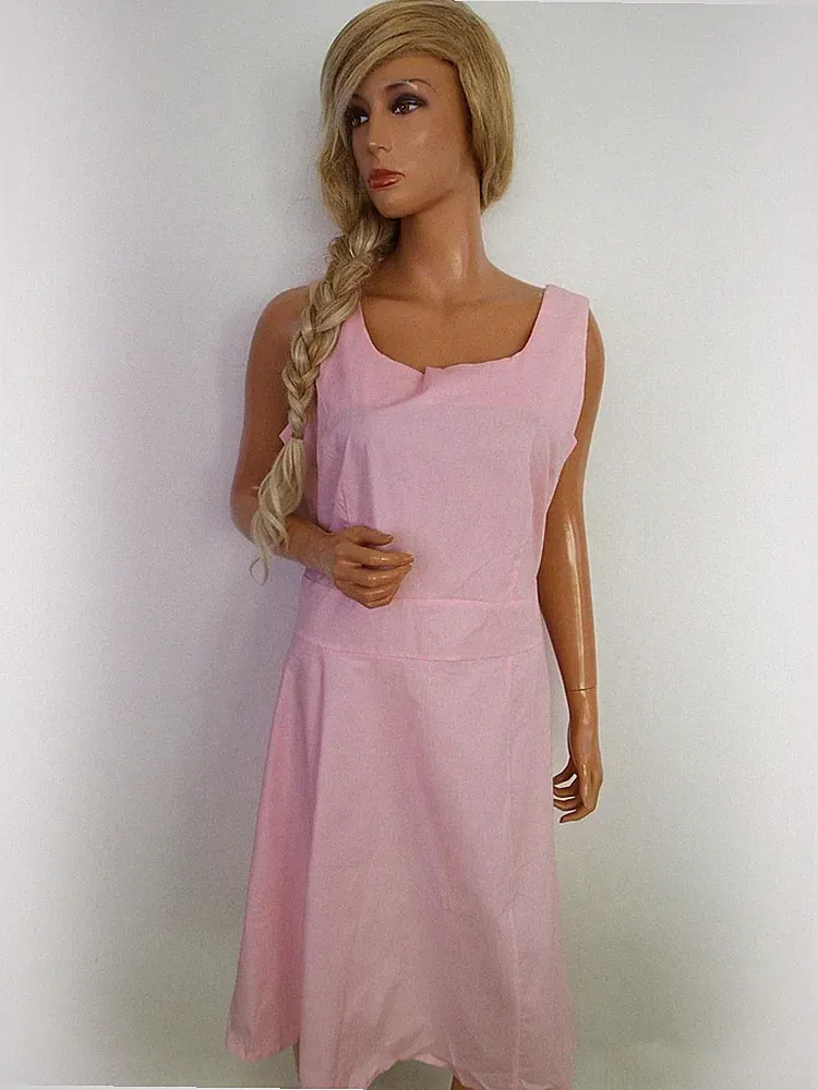 EVIE Damen A-Linien-Kleid Gr. 44 Puderrosa Baumwolle Ärmellos Midi Runder