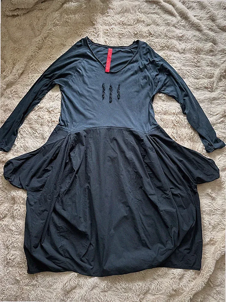Ewa i Walla Schwarzes Lagenlook Ballon Midi Kleid AW23 Gr M EU38 Boho