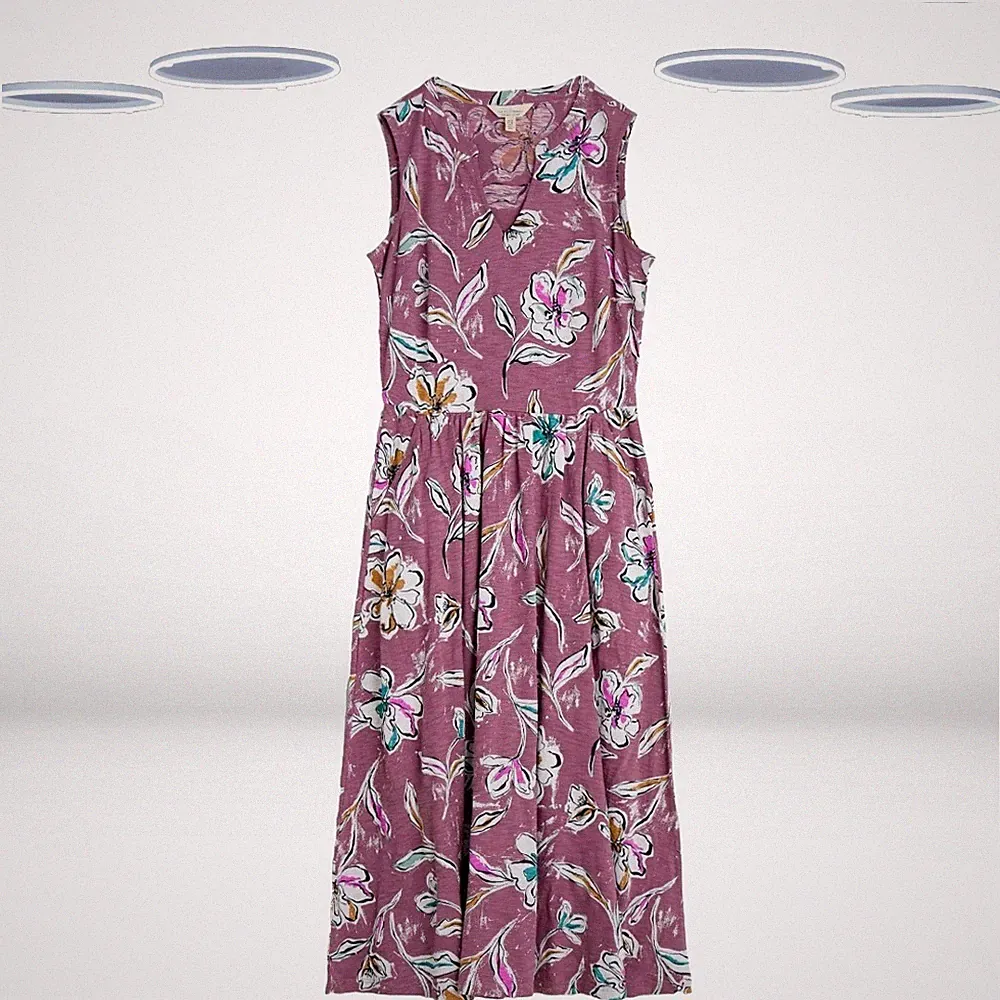Ex Seasalt Damen Kleid - Ärmellos Jersey Midi Sommer Lila Blumen
