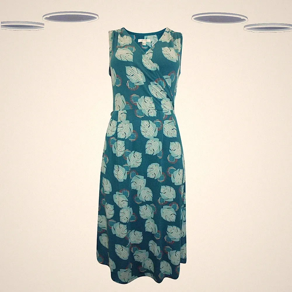 Ex White Stuff Damen Batik grün Wickel Jersey Midikleid (leichter Defekt)