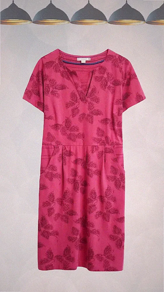 Ex White Stuff Damen Baumwoll Kurzarm Jersey Kleid In Red Rubi