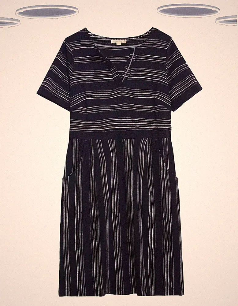 Ex White Stuff Ruby Jerseykleid Navy Baumwolle Kerbausschnitt Damen (leichter Defekt)