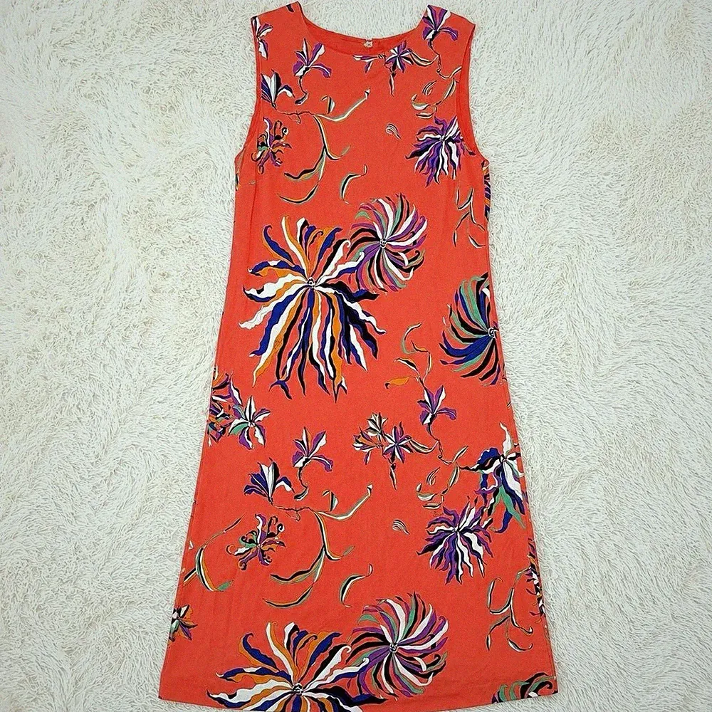 [EXC] Emilio Pucci Floral Silk Blend Sleeveless Knee Dress Orange M: From JAPAN