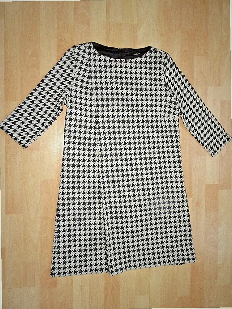 Exclusives Kleid MAX & CO Gr 42 44 Schwarz Grau Hahnentritt 3/4 Arm Wollmischung
