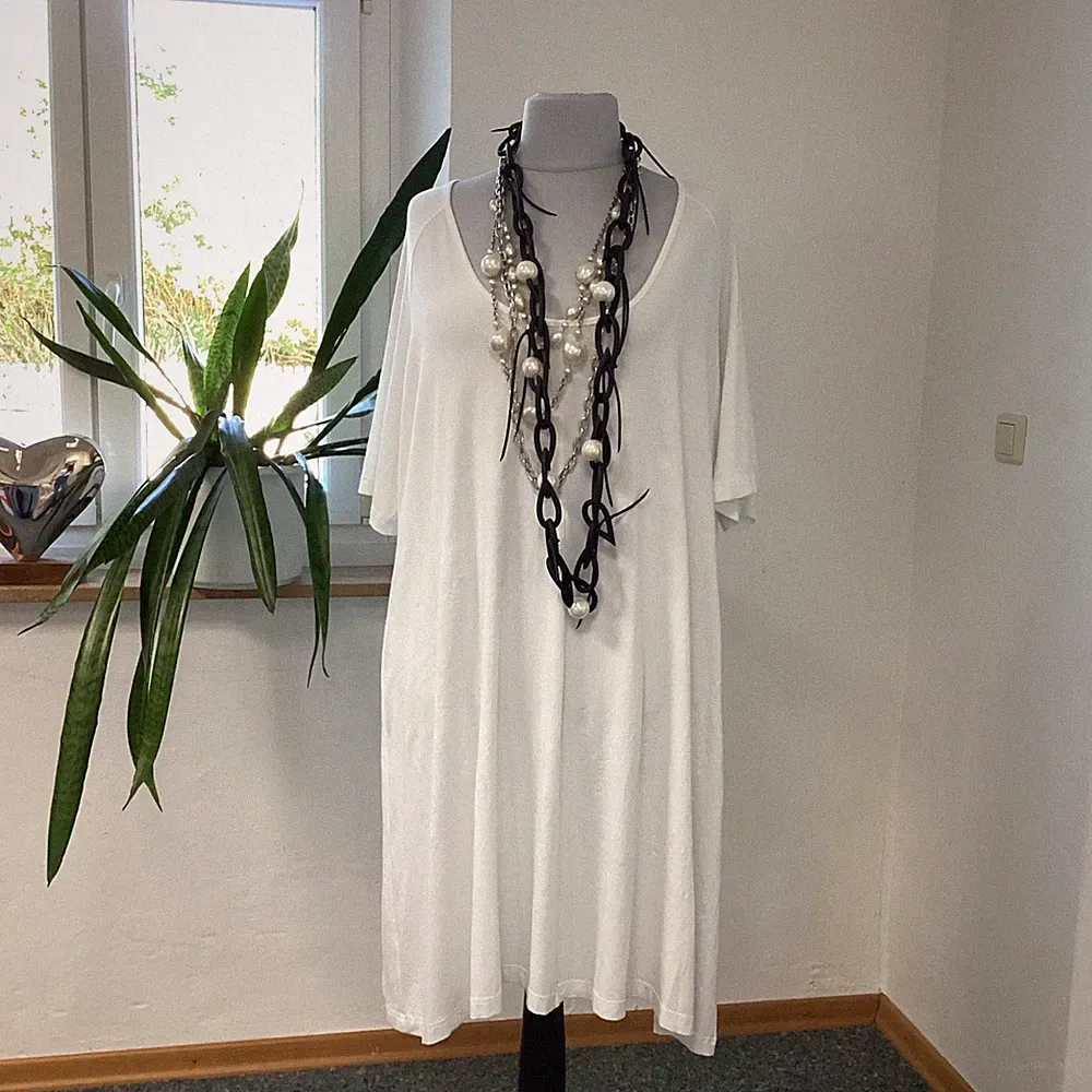 Exelle Stretch-Kleid Slip-In Midi L 44/46/48 Jersey Weiß halbarm Viskose-Elastan