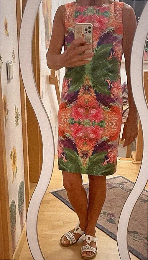 Exotisches s. Oliver Kleid grün-mehrfarbig Gr. 36/38 Baumwollmischung gefüttert