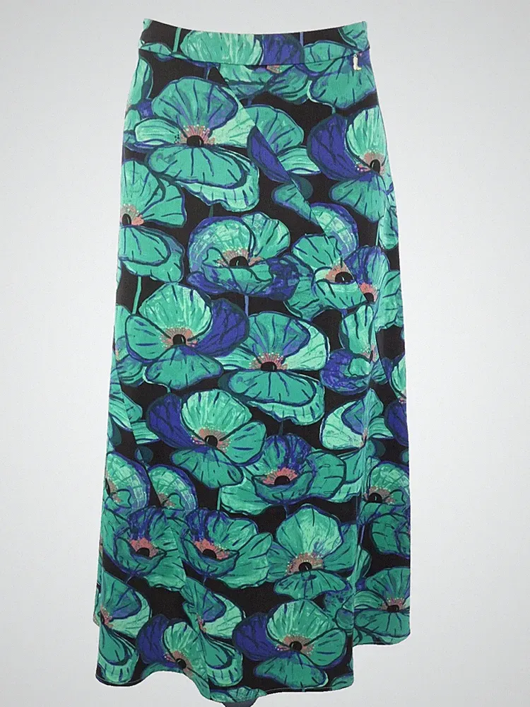 Fabienne Chapot Rock Midi Blumen CLAIRE Blau Grün Aqua Mohn Krepp Gr. S