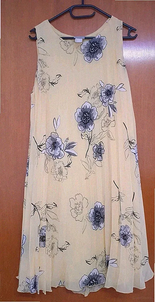 Fair Lady Damenkleid A-Linie Midi Chiffon Plissee Blumen gelb Gr. 40 NEU A008