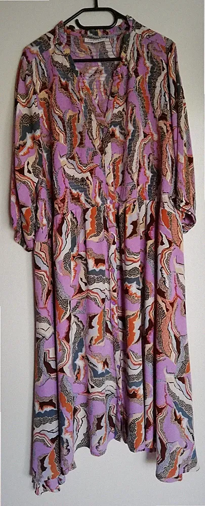 Farbenfrohes Kleid, GrößeXL, ZHENZI, zum Knöpfen, knöchellang, 3/4Ärmel
