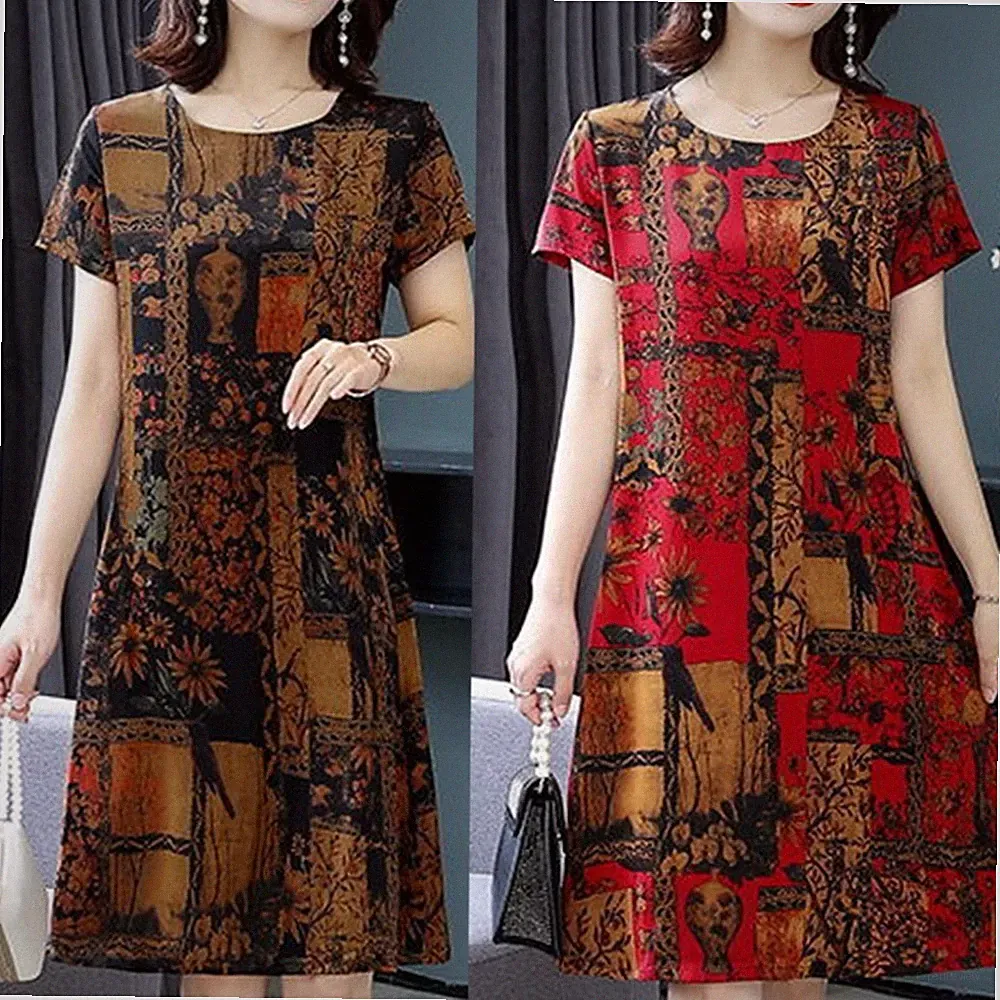 Fashion Baeutiful A-Linie Kleid A-Shirt für freizeit Langes Kleid Kurzarm