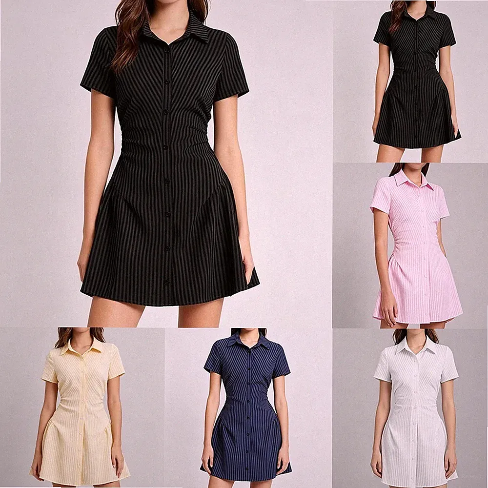 Fashion Forward Look Damen V-Ausschnitt Kleid A-Linie Rockform kurze Länge Stil