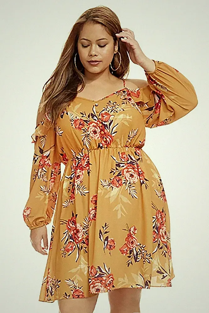 Fashion to Figure Damen Plus Size Dakota Floral Wickel-/A-Linien-Kleid Gelb 1X