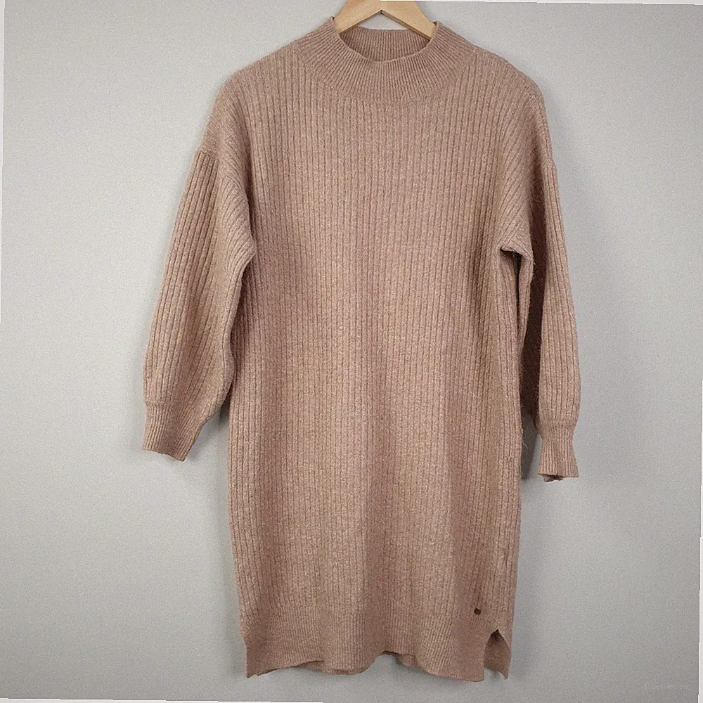 Fat Face Pulloverkleid Damen UK 12 beige gerippt Alpaka Mischung Strick Freizeit kuschelig