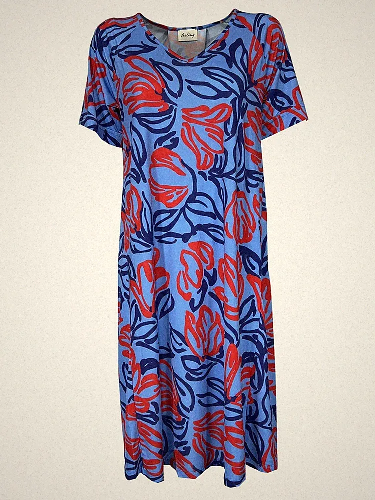 FEELING by JUSTMINE Damen Senkrecht Kleid hellblau/blau/rot E2736 6102
