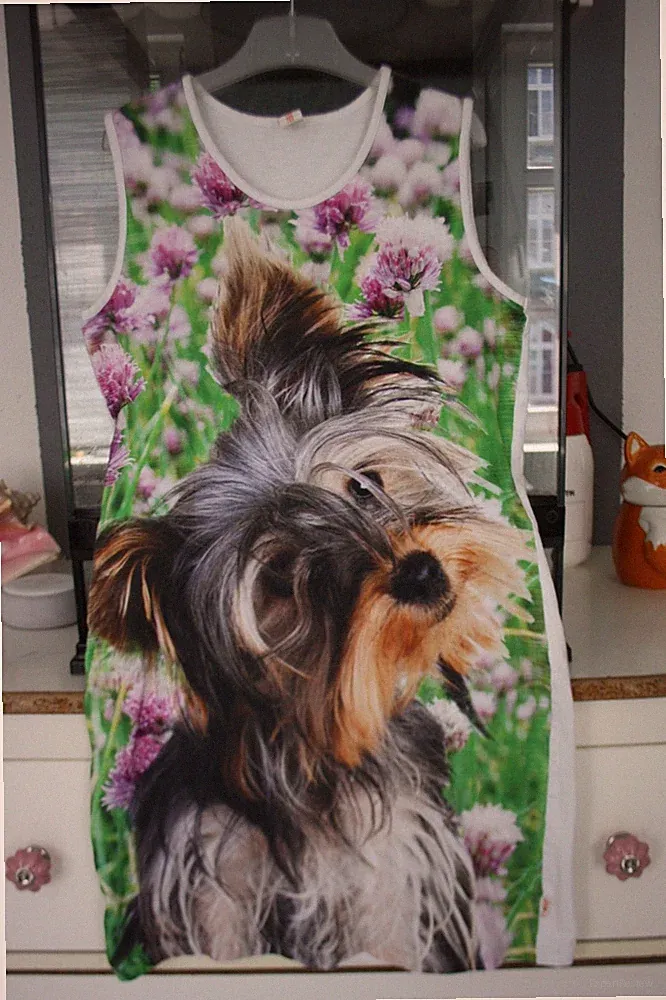 Feines Kleid, Etuikleid, Sommerkleid v. Wild - Yorkeshire Terrier - Gr. 158/164