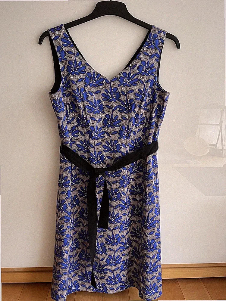 Festliches Damen-Sommerkleid Gr 40 Blau Gemustert Viskose Baumwolle Elastan Top