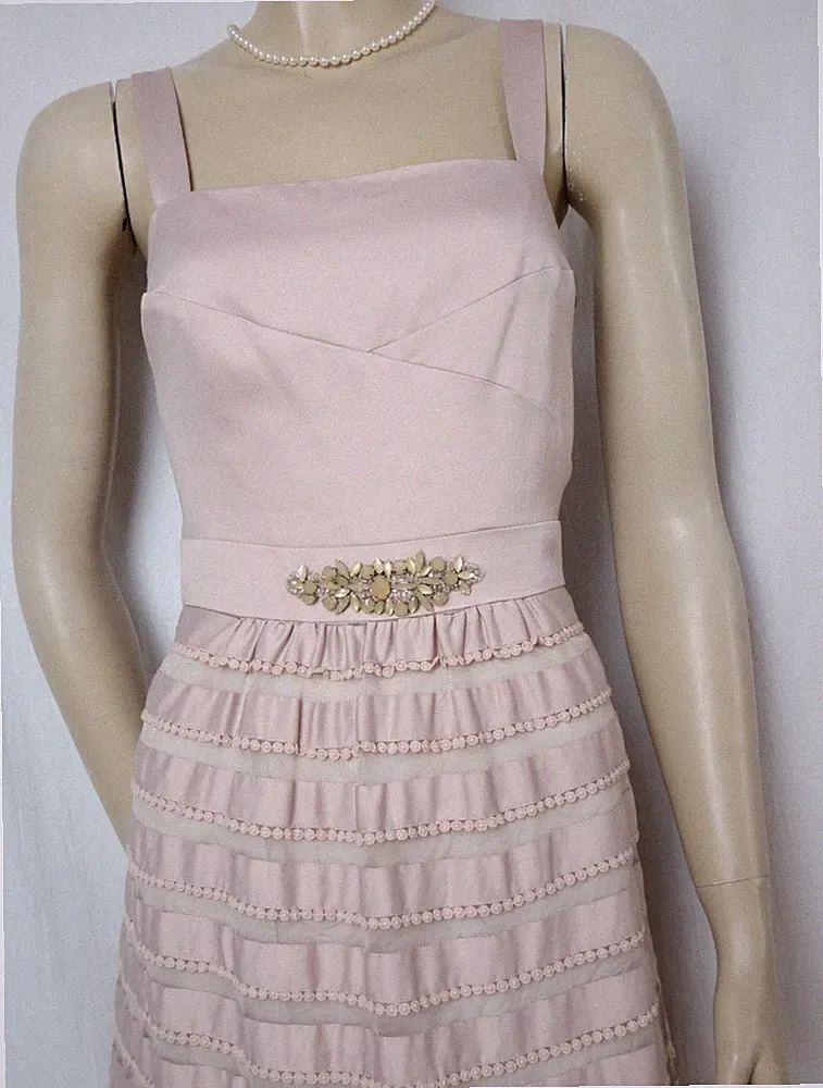 festliches Kleid 38 Hochzeit nude rosa Strass Perlen Spitze Monsoon Abend Kleid