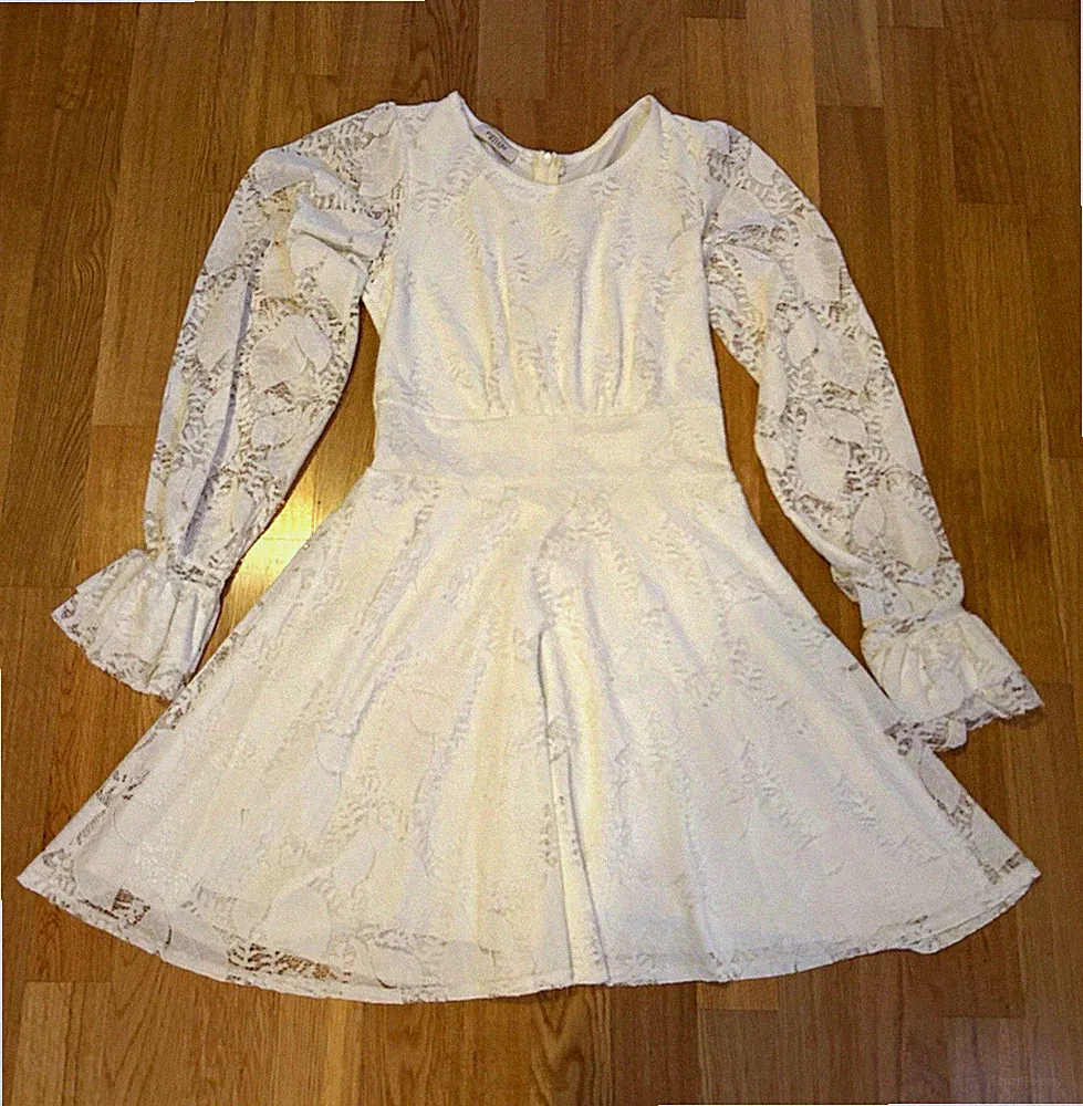Fifilles Paris Damen Spitzenkleid Weiß A-Linie Kurz Langarm Reißverschluss