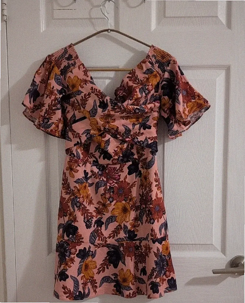 Finders Keepers Rhapsody Mini Dress Floral Pink Off Shoulder Cottagecore Boho -S