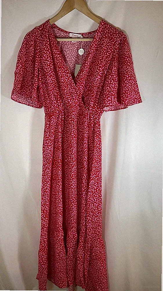 Finery London rot Blumen Midikleid neu mit Etikett Größe 8 Sommer Hochzeit Gast Wickel-Stil