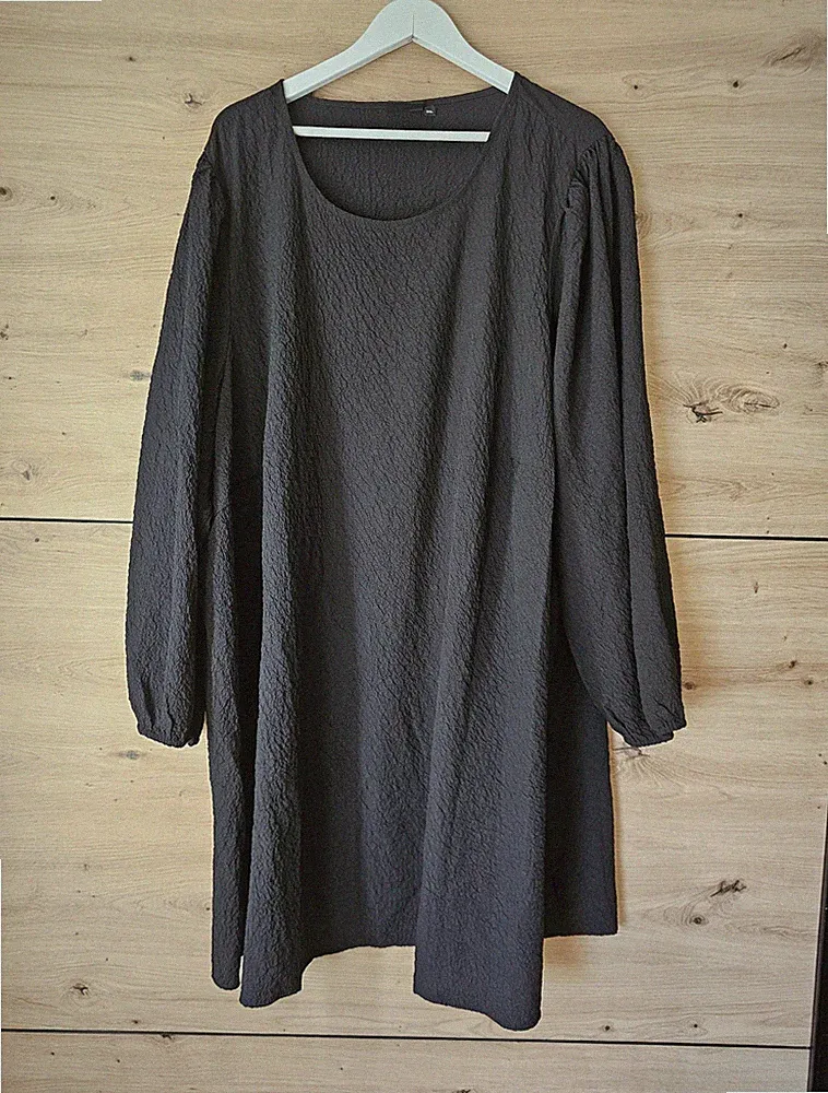 FLASH by Zizzi Damenkleid 3XL Übergröße Schwarz A-Linie Kurz Rundhals Langarm