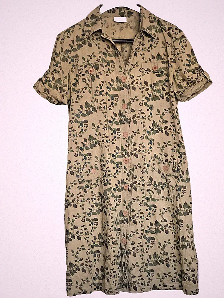Flash Hemdblusen Kleid Midi Casual Knopfleiste V-ausschnit Grün GrM
