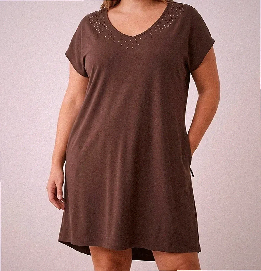Fließendes Kleid braun mit Perlenkragen 46/48