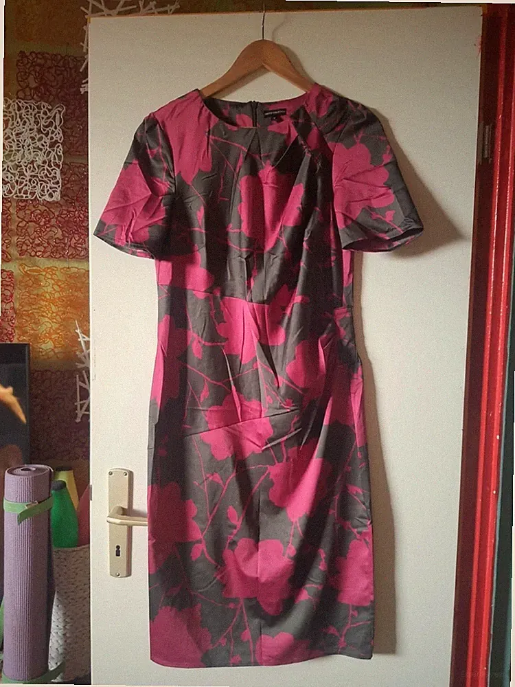Floral Satin Partykleid Blumenmuster Braun Rosa Silvester Chic Abend, M&S 40