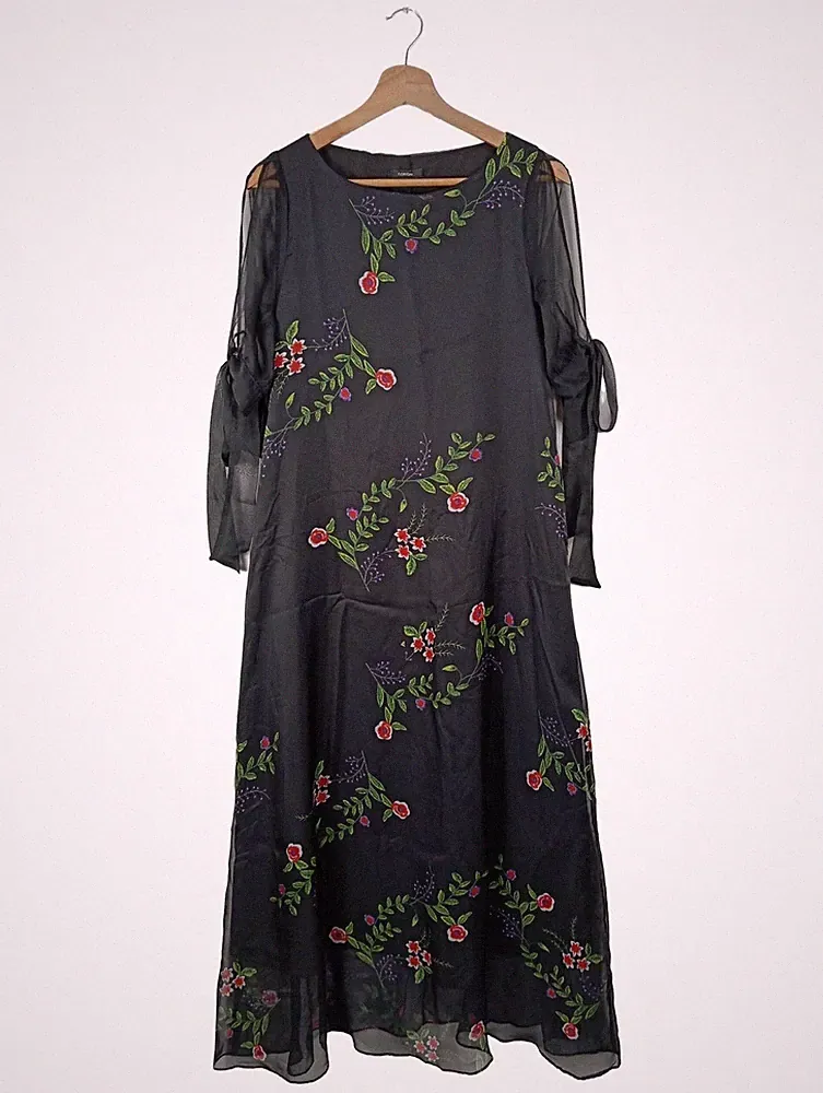 FLORYDAY A-Linien Kleid Damen Kleid Gr. DE 36 rot-grün-schwarz Glanz-Optik