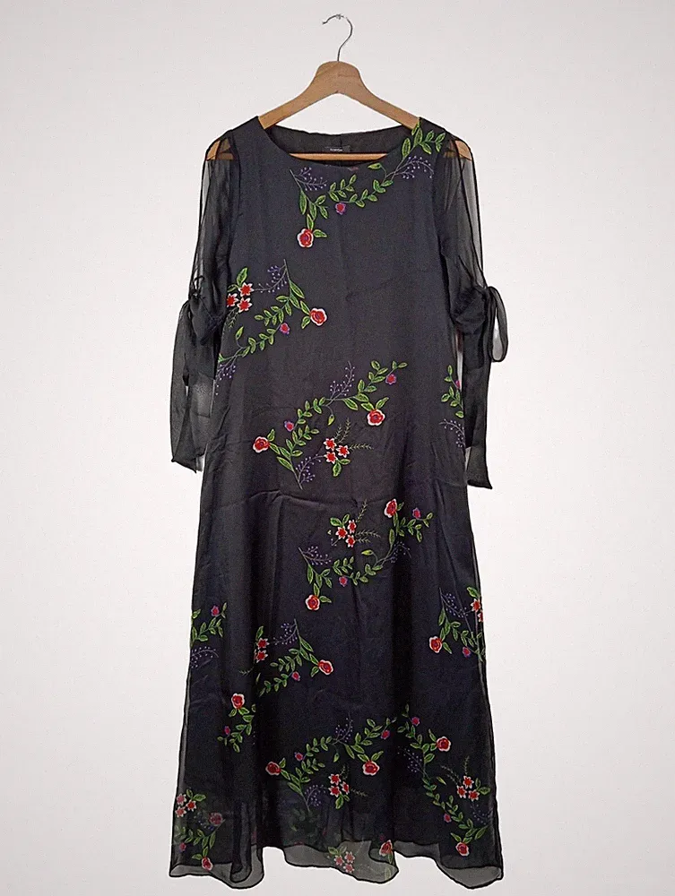 FLORYDAY A-Linien Kleid Damen Kleid Gr. DE 36 rot-grün-schwarz Glanz-Optik