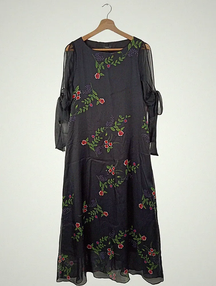 FLORYDAY A-Linien Kleid Damen Kleid Gr. DE 36 rot-grün-schwarz Glanz-Optik