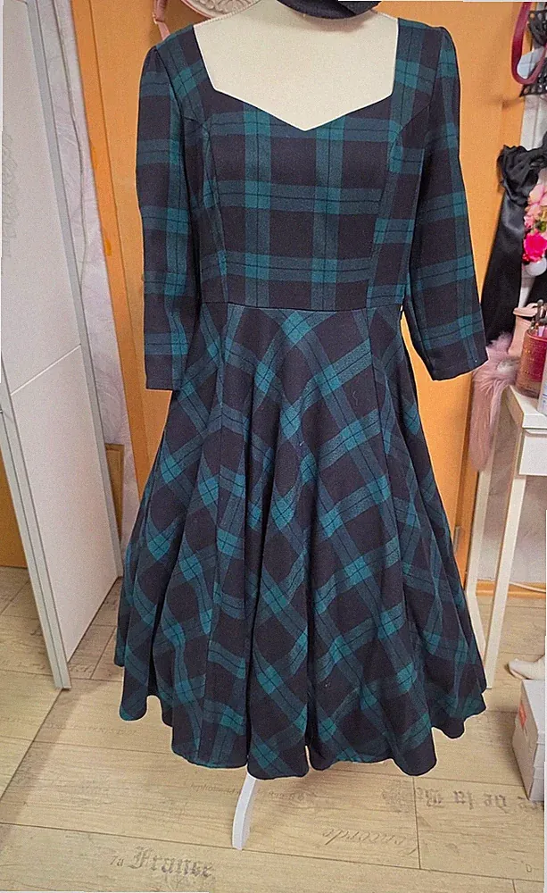 Forever Fifties Damen Kleid L schwarz/grün kariert A-Linie