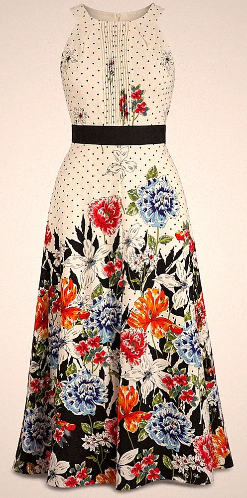 Foxiedox Maxikleid Blumen gepunktet Tie Back Hochzeit Gast Event Kleid S neu mit Etikett