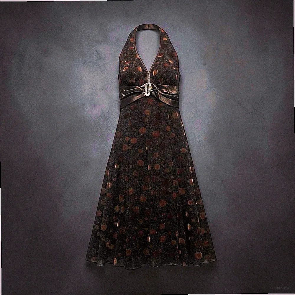 Frank Lyman Damen Neckholder Kleid schwarz/braun 40 Chiffon A-Linie gepunktet