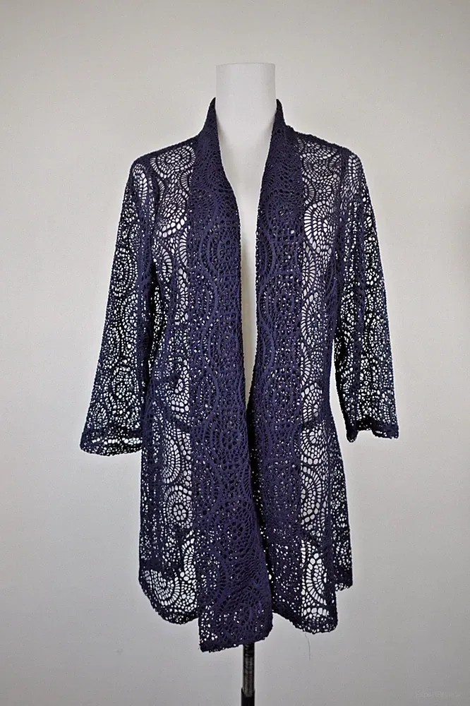 FRANK LYMAN DAMEN STRICKJACKE GR 50 SWEATER WOMAN SCHULTERÜBERWURF KANADA SPITZE MAKRAMEE