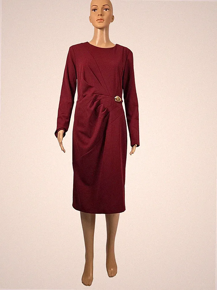 Frank Lyman Kleid Gr 36 Bordeaux Drapiert Gold Akzent Langarm Sample