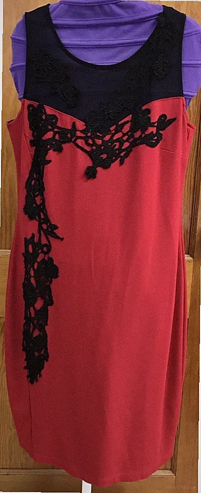 FRANK LYMAN Red Black Lace Mesh Dress 14 Cocktail Weddng Guest Made In Canada XL