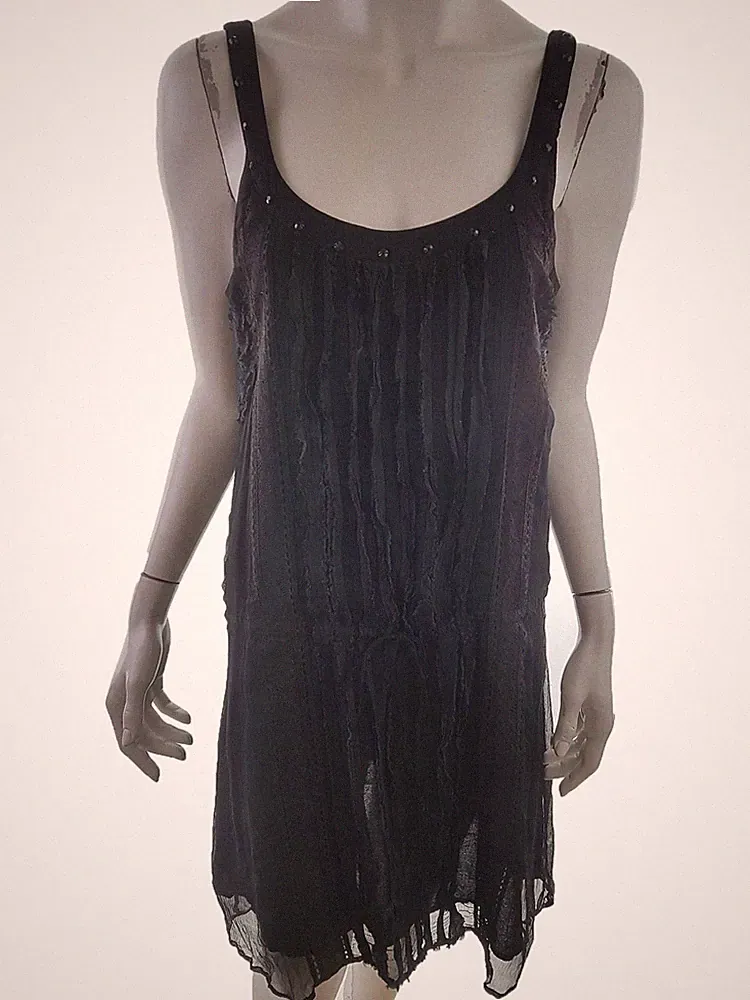FRANSA Damen A-Linien-Kleid Gr. L Schwarz Viskose 100% Ärmellos Kristalle
