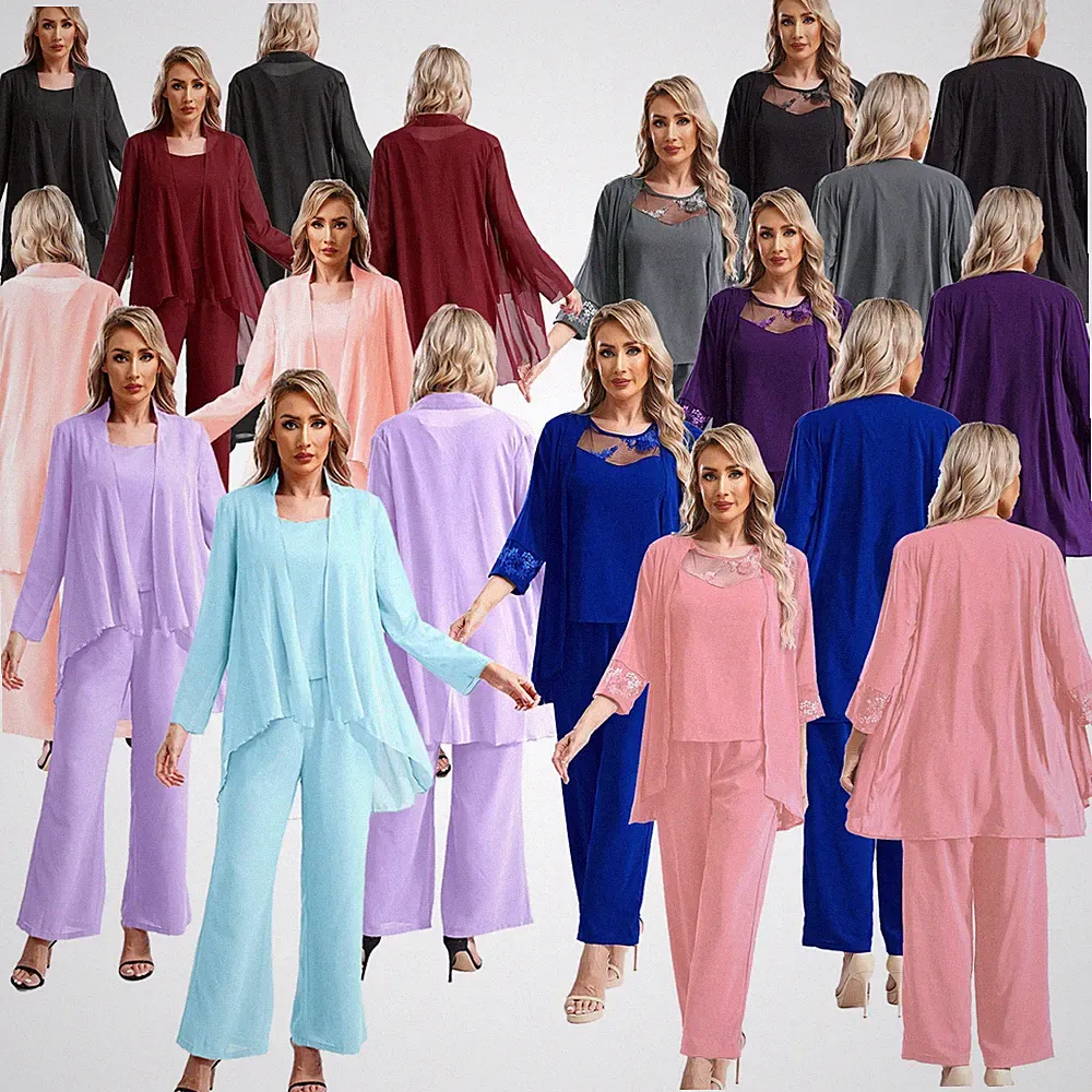 Frauen Chiffon Teiliges Set Braut Hosenanzug Übergröße Hochzeitsgast Hosenanzug