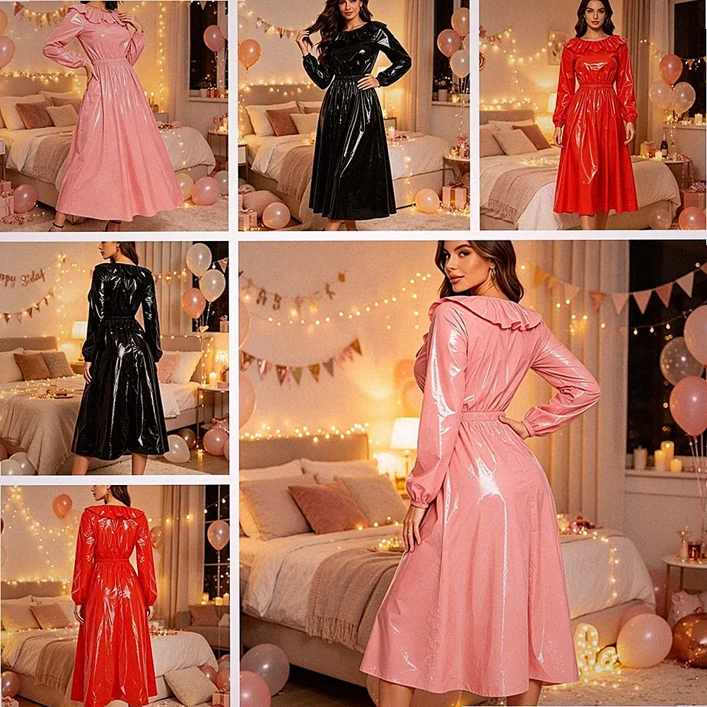 Frauen Langes Kleid Rave Wasserdicht Hochzeit Maxikleid Gast Rundhalsausschnitt