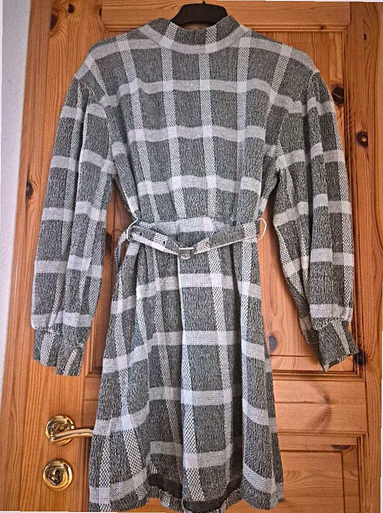 Free People 💞 Kleid Boho Hippie Stiefelkleid grau kariert Winter Karo L 40