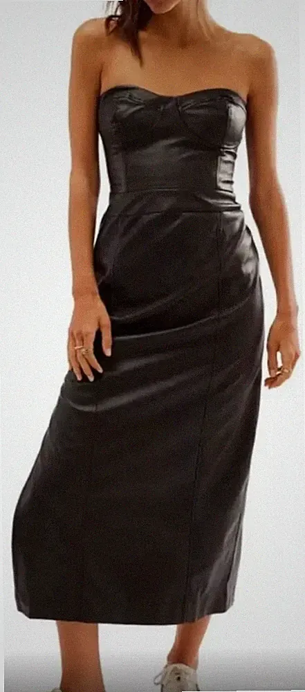 Free People Mira Leder Korsett Kleid Schwarz UK14 US10 NEU UVP158€